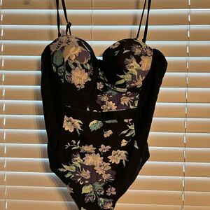 Floral Black One-Piece Swimsuit